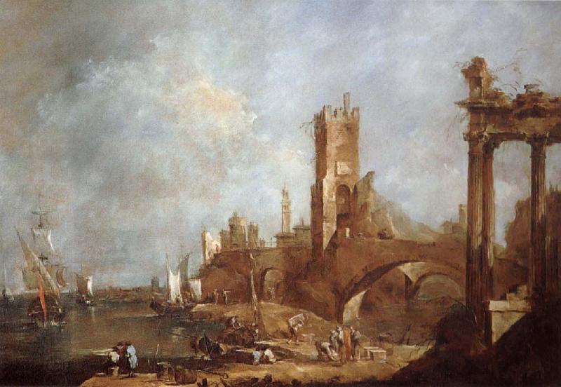 Francesco Guardi Hamnstad with classical ruins Italy China oil painting art